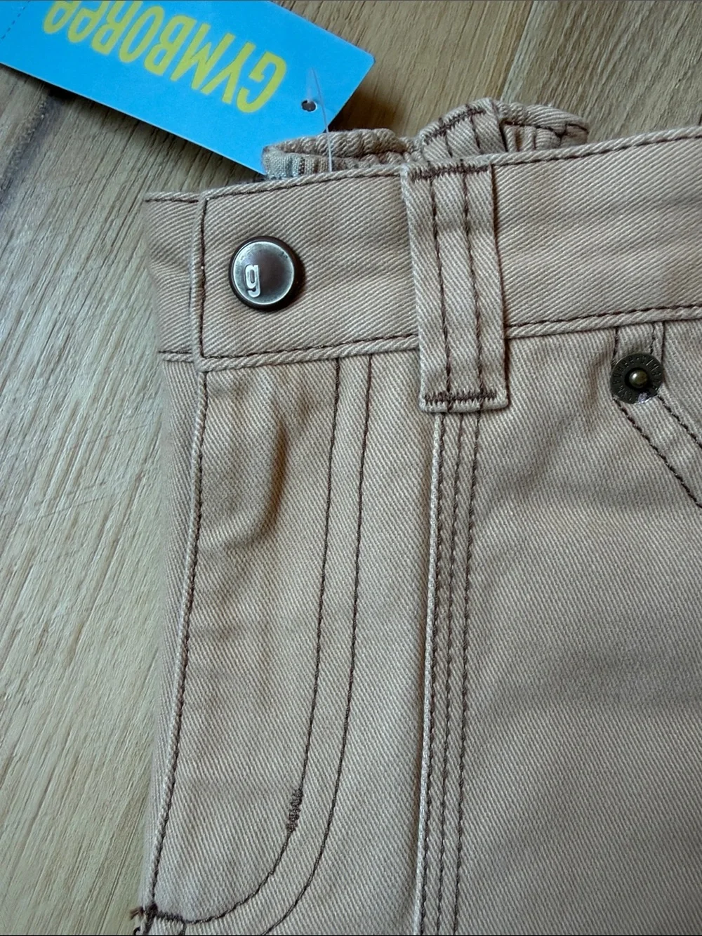 Vintage Kids Gymboree Tan Canvas Cargo Pants with Plaid Cuffs